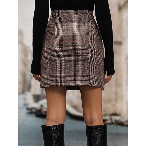 Plaid skirt Button Front plaid mini Skirt gray - Picture 3 of 5